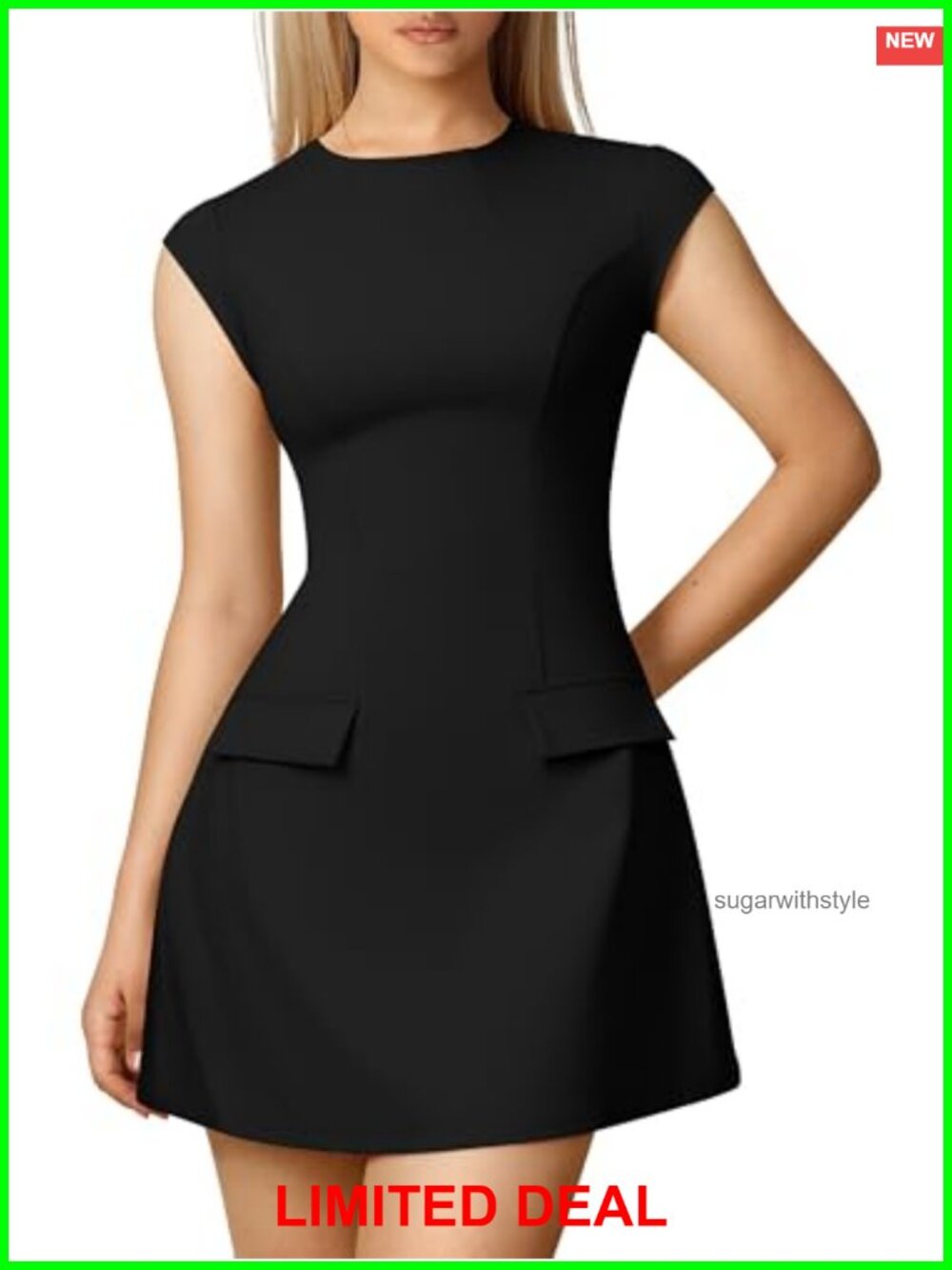 Mock Neck Cap Sleeve A Line Mini Dress - Work Cocktail Party